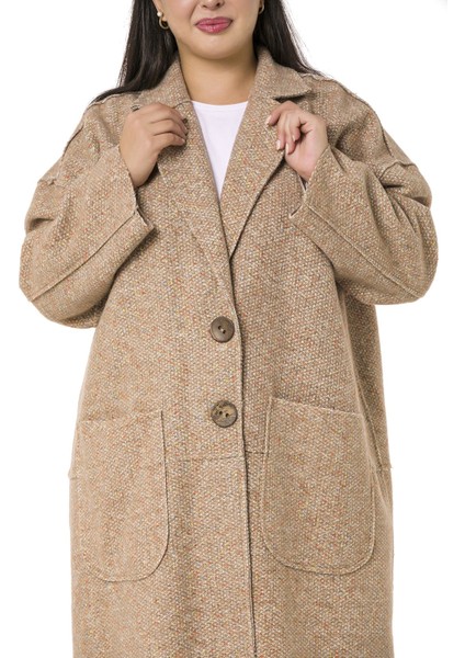 Büyük Beden Düşük Kollu Torba Cepli Büyük Düğmeli Pis Dikişli Oversize Simli Vizon Ceket indirimleri