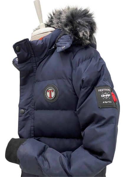 Erkek Çocuk Kışlık Şişme Elyaf Dolgulu İçi Polar Basen Diz Arası Kapüşonlu Mont-MNT-0002 modelleri