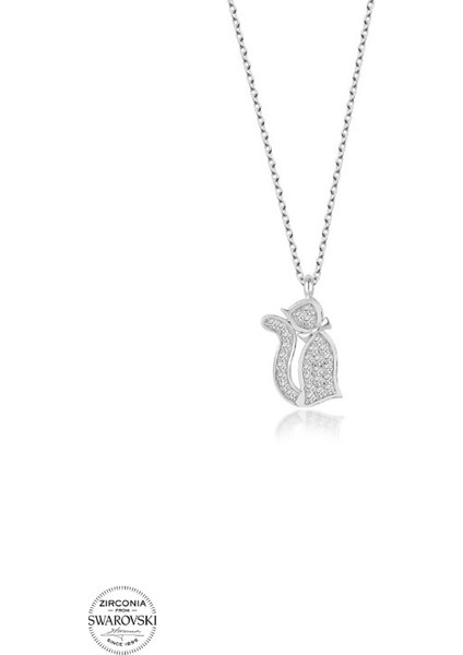 Swarovski Zirconia Kedi 925 Ayar Gümüş Kolye