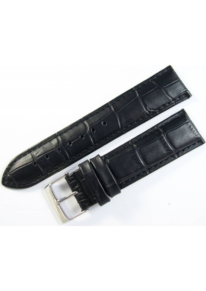 Cobra Deri Saat Kordonu 22MM Xl Uzun Siyah Saat Kayışı Kroko