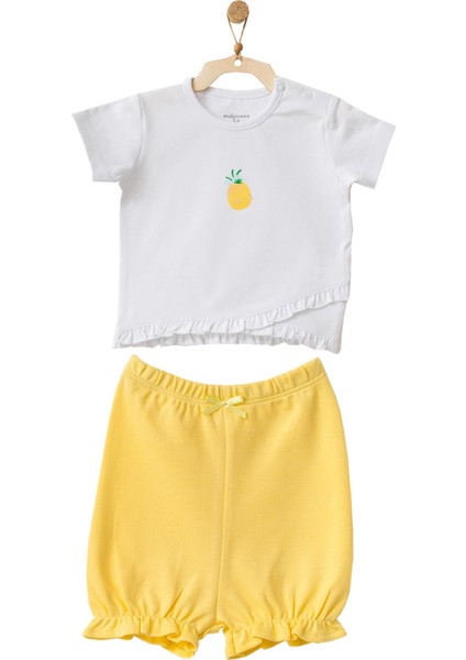 Kız Bebek Ananas Desenli Alt Üst Sarı Şort Takım AC21633R