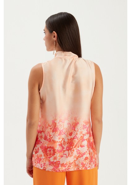 Desenli Fular Detaylı Bluz - Turuncu indirimleri