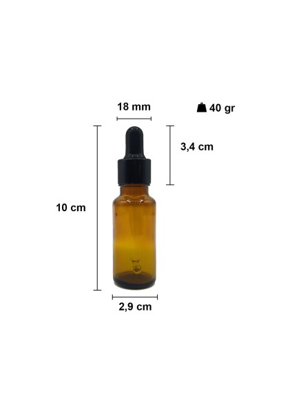 20 cc Amber Damlalık Metal Siyah Sızdırmaz Kapaklı 20 ml Dropper Cam Serum Şişesi 1 Adet