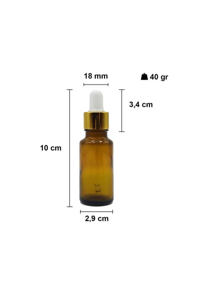 20 cc Amber Damlalık Metal Gold Sızdırmaz Kapaklı 20 ml Dropper Cam Serum Şişesi 1 Adet