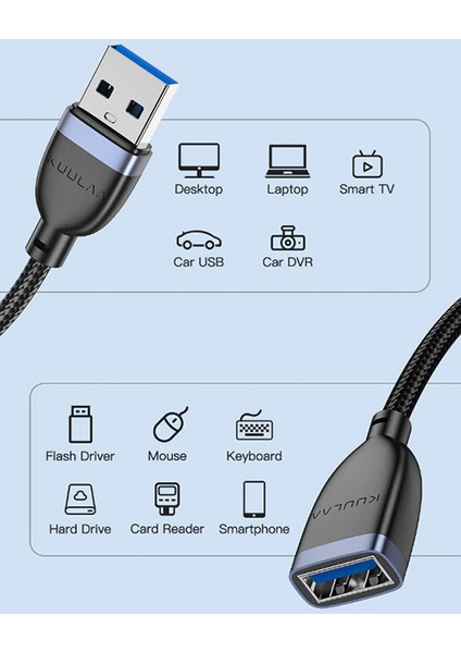 USB 3.0 2A Male To Female 15CM Dişi-Erkek Kuulaa USB Dönüştürücü Kablo