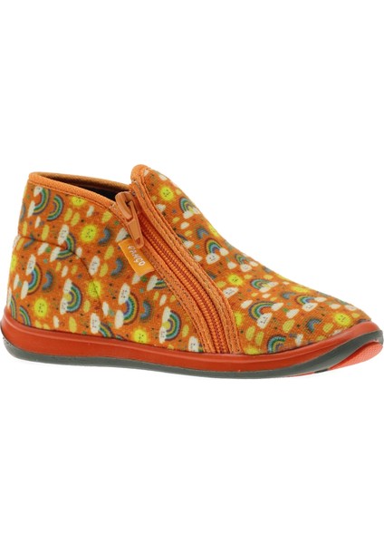 Kız Çocuk Gökkuşağı Desenli Fermuarlı Panduf