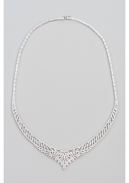 Ikonik Tasarım 18 Ayar Beyaz Altın Kaplama 40 cm Gümüş Gerdanlık