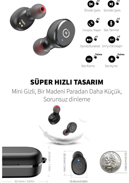 TOZO Iphone Android Uyumlu Stereo IPX8 Su Geçirmez Powerbank Kutu ANC Kablosuz 5.3 Bluetooth Kulaklık T10