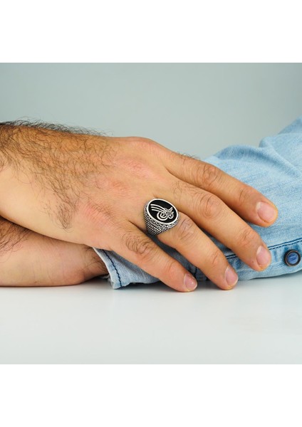 Osmanlı Tuğralı Zincir Desenli 925 Ayar Gümüş Yüzük fiyatları