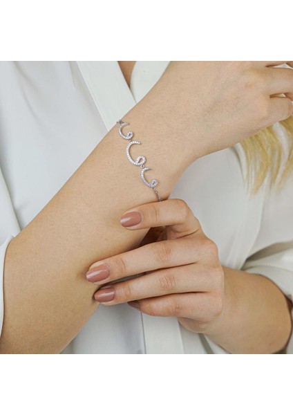 925 Ayar Gümüş Zirkon Taşlı Vav Model Bayan Bileklik