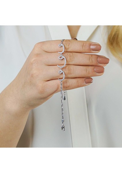 925 Ayar Gümüş Zirkon Taşlı Vav Model Bayan Bileklik fiyatları