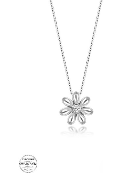 Swarovski Zirconia Papatya 925 Ayar Gümüş Kolye