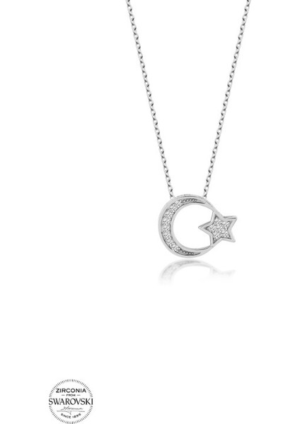 Swarovski Zirconia Ay Yıldız 925 Ayar Gümüş Kolye