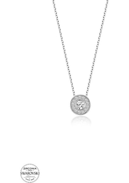 Swarovski Zirconia Yuvarlak Pırlanta Montür 925 Ayar Gümüş Kolye