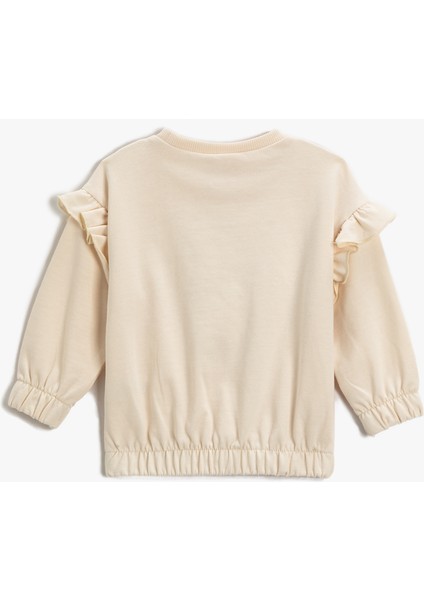 Kedi Baskılı Fırfırlı Sweatshirt Pamuklu