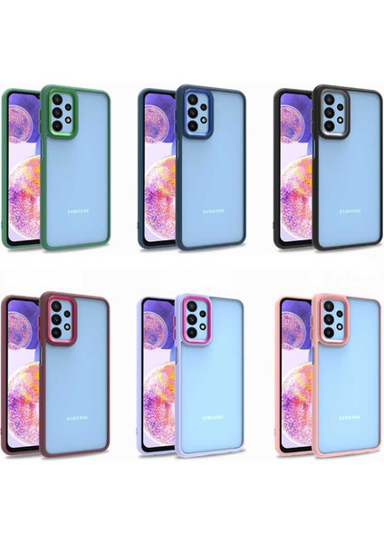 Samsung Galaxy M13 Kapak Metal Kamera Korumalı Arkası Şeffaf Silikon Kılıf - Mavi