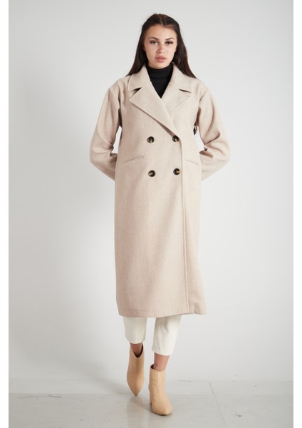 Taş Önden Düğmeli Leopar Astarlı Oversize Örme Kaşe Kaban 0108068.50 fiyatları