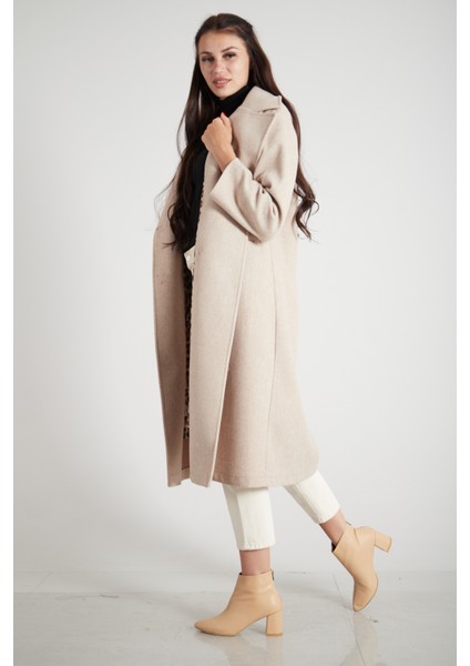 Taş Önden Düğmeli Leopar Astarlı Oversize Örme Kaşe Kaban 0108068.50 fırsatları