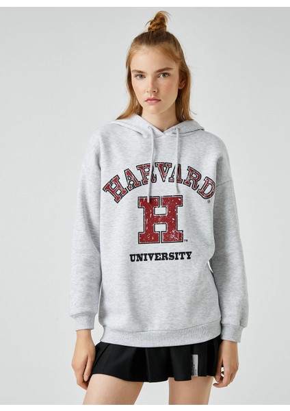 Oversize Kolej Sweatshirt Kapüşonlu Baskılı Harvard Lisanslı