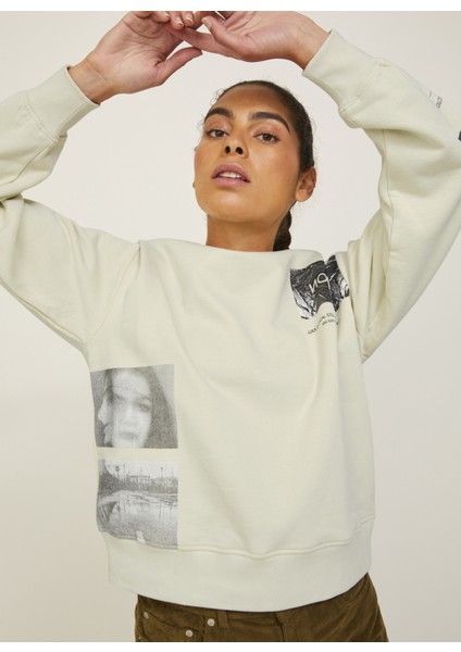 Bisiklet Yaka Beyaz Kadın Sweatshirt 12217323