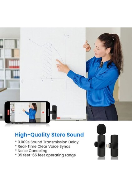 iPhone iPad için Lighting 2'li Profesyonel Wireless Kablosuz Röportaj Yaka Mikrofonu Lavalier - AL3057