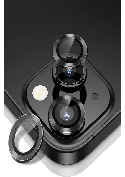 Apple iPhone 14 Alüminyum Alaşım Temperli Cam Kamera Lens Koruyucu - Siyah