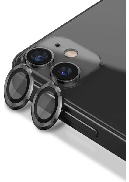 Apple iPhone 12 Mini Alüminyum Alaşım Temperli Cam Kamera Lens Koruyucu - Siyah