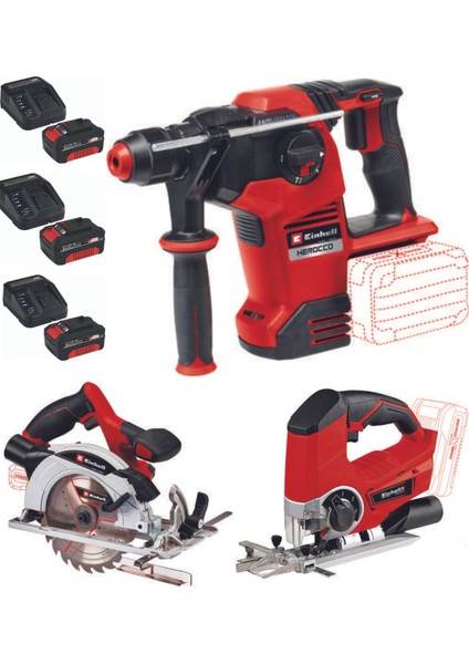 Te-Js 18 Dekupaj Herocco 36/28 Kırıcı Delici Te-Cs 18/165/1 Daire Testere 3X4.0AH Akülü Set