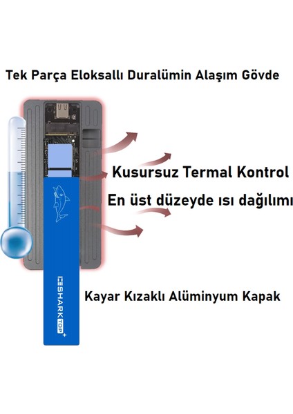 ICESHARK M.2 NVMe (M-Key) ve M.2(NGFF) SATA B-Key B+M-Key SSD to USB 3.1 Type-C GEN2 Çevirici Dönüştürücü Adaptör Harici Taşınabilir Alüminyum SSD Muhafaza Kutusu