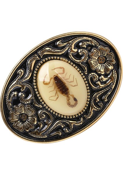 Erkek Batı Akrep Kemeri Tokalı Oymalı Çiçek Deri Kemer Altın (Yurt Dışından)