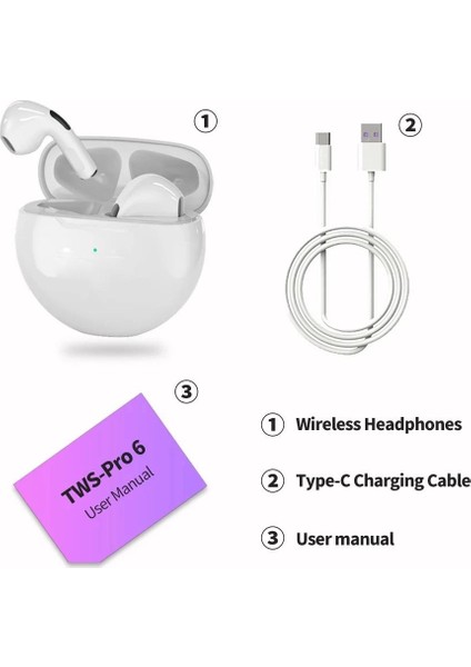 Tws Bluetooth Kulaklıklar Pro 6 Kablosuz Kulaklık Oyun Mikrofonlu Kulaklıklar Xiaomi Huawei iPhone Telefon Için indirimleri