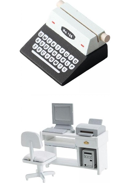1/12 Ölçekli Dollhouse Minyatür Ofis Bilgisayar Daktilo Sahne Dekorasyonu (Yurt Dışından)