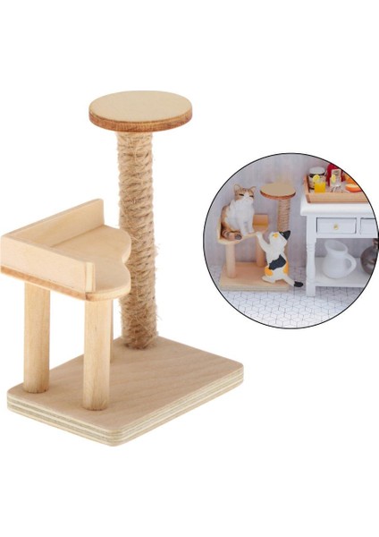 1:12 Ölçekli Dollhouse El Yapımı Ahşap Organizatör Rafı Kedi Ağacı Süslemesi (Yurt Dışından)