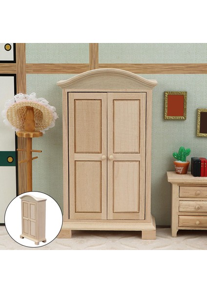 2 Adet Ahşap Yatak ve Gardırop 1/12 Bebek Evi Hayat Sahnesi Dekoratif (Yurt Dışından)