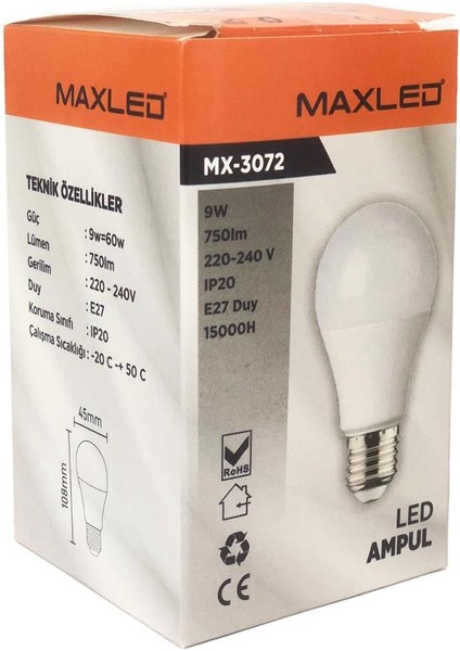 9W LED Ampul 6500K Beyaz Işık E27 - 5li Paket modelleri