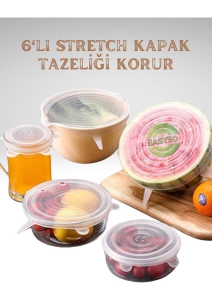 Silikon Kapak Saklama Kabı Kapağı Streç Kapak 6'lı