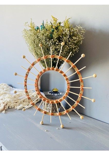 Wall Decoration Art Bambu Ayna Turuncu