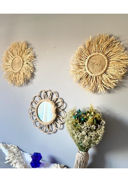 Wall Decoration Art Hasır Ayna Duvar Dekorasyon Ürünü 3’lü Set