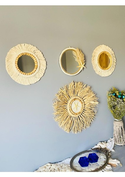 Wall Decoration Art Bohem Makrome Yıldız ve Boncuk Detaylı Duvar Dekorasyon Ürünü 4’lü Set