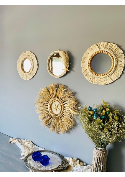 Wall Decoration Art Bohem Makrome Yıldız ve Boncuk Detaylı Duvar Dekorasyon Ürünü 4’lü Set