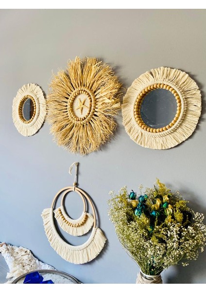 Wall Decoration Art Bohem Makrome Yıldız ve Boncuk Detaylı Duvar Dekorasyon Ürünü 4’lü Set