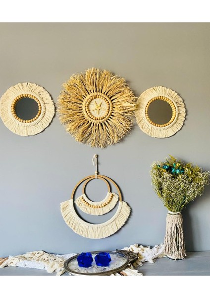 Wall Decoration Art Bohem Makrome Yıldız ve Boncuk Detaylı Duvar Dekorasyon Ürünü 4’lü Set