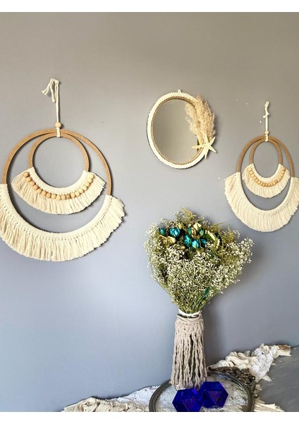 Wall Decoration Art Bohem Makrome Yıldız ve Boncuk Detaylı Duvar Dekorasyon Ürünü 3’lü Set
