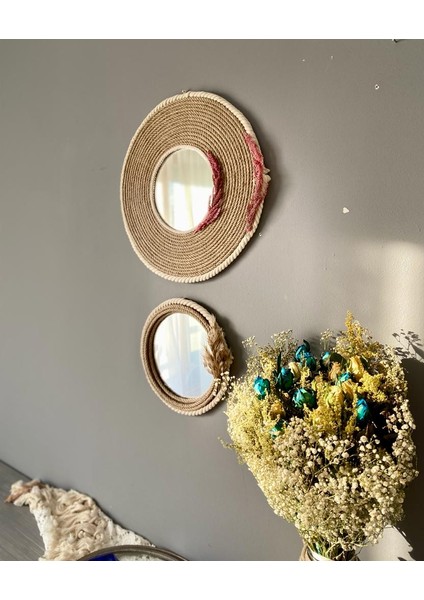 Wall Decoration Art Hasır Ayna Duvar Dekorasyon Ürünü 2’li Set