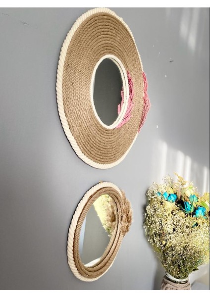 Wall Decoration Art Hasır Ayna Duvar Dekorasyon Ürünü 2’li Set
