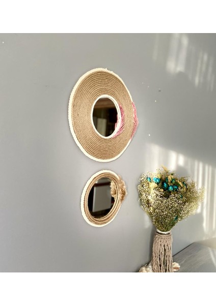 Wall Decoration Art Hasır Ayna Duvar Dekorasyon Ürünü 2’li Set