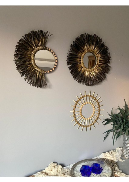 Wall Decoration Art Premium Rafya ve Bambu 3’lü Set