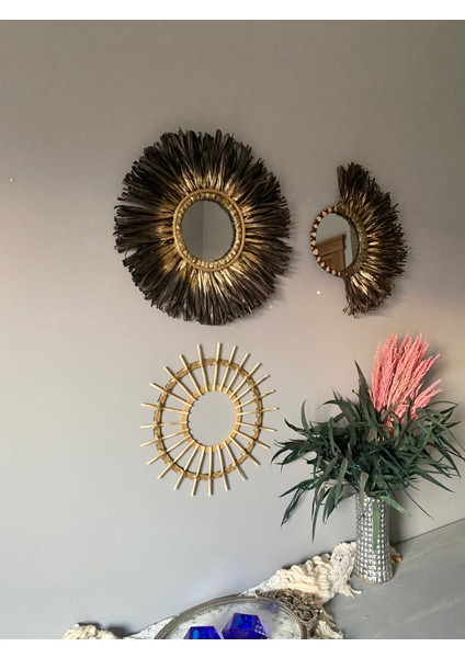 Wall Decoration Art Premium Rafya ve Bambu 3’lü Set