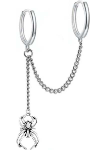 2'li Örümcek Sallantılı Zincirli Küpe (Ikisi Delikli)