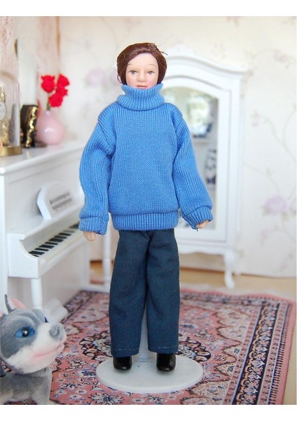 1/12 Dollhouse Minyatür Porselen Bebek Erkek Mavi Sweater Insan Figürleri (Yurt Dışından) indirimleri
